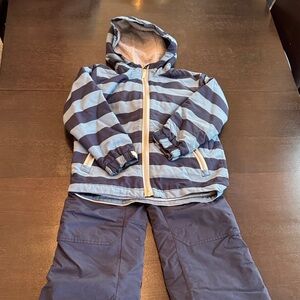 Hanna Andersson Navy and Light Blue Striped Jacket with navy snow pants